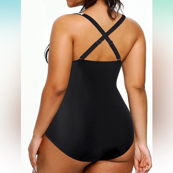 Aqua Eve Women Plus Size One Piece Swimsuits V Neck Tummy Control Bathing Suit - Picture 2 of 9